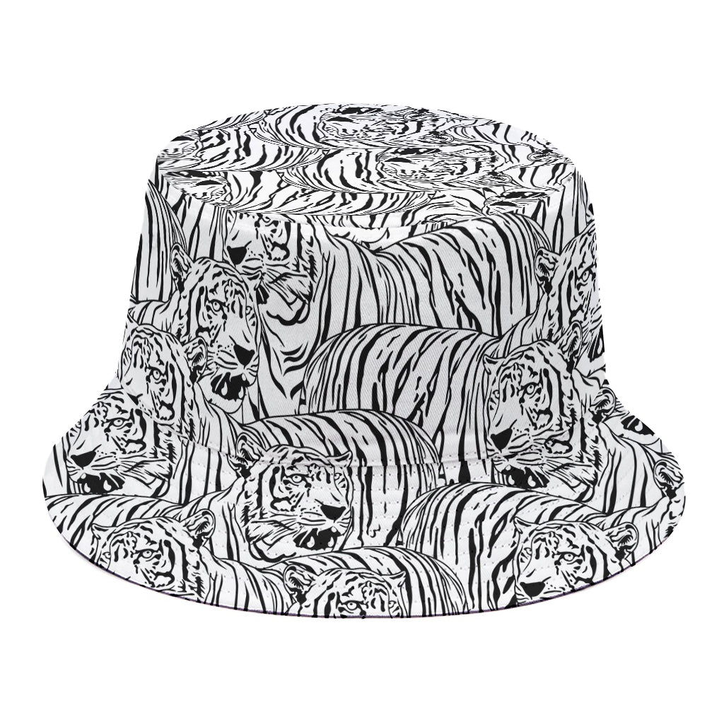 Black And White Tiger Pattern Print Bucket Hat