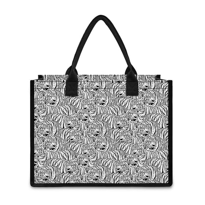 Black And White Tiger Pattern Print Canvas Tote Bag