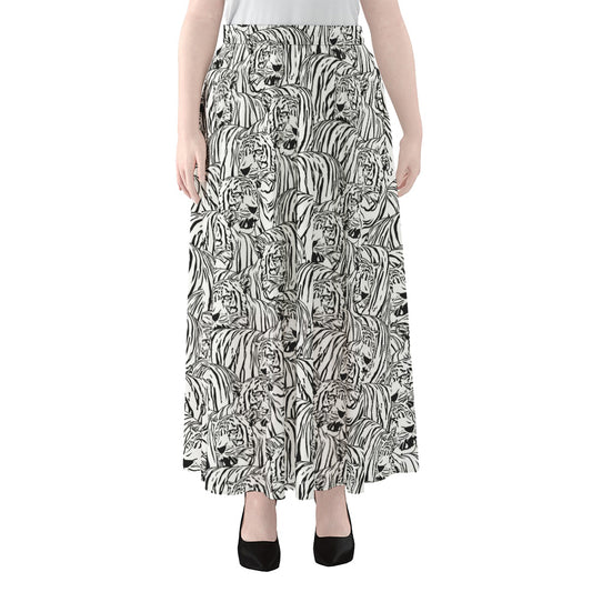 Black And White Tiger Pattern Print Chiffon Maxi Skirt