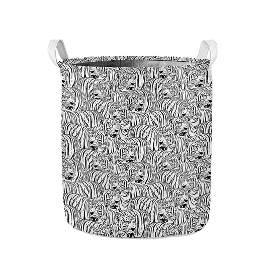 Black And White Tiger Pattern Print Collapsible Laundry Basket