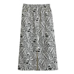 Black And White Tiger Pattern Print Cotton Front Slit Maxi Skirt