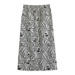 Black And White Tiger Pattern Print Cotton Front Slit Maxi Skirt
