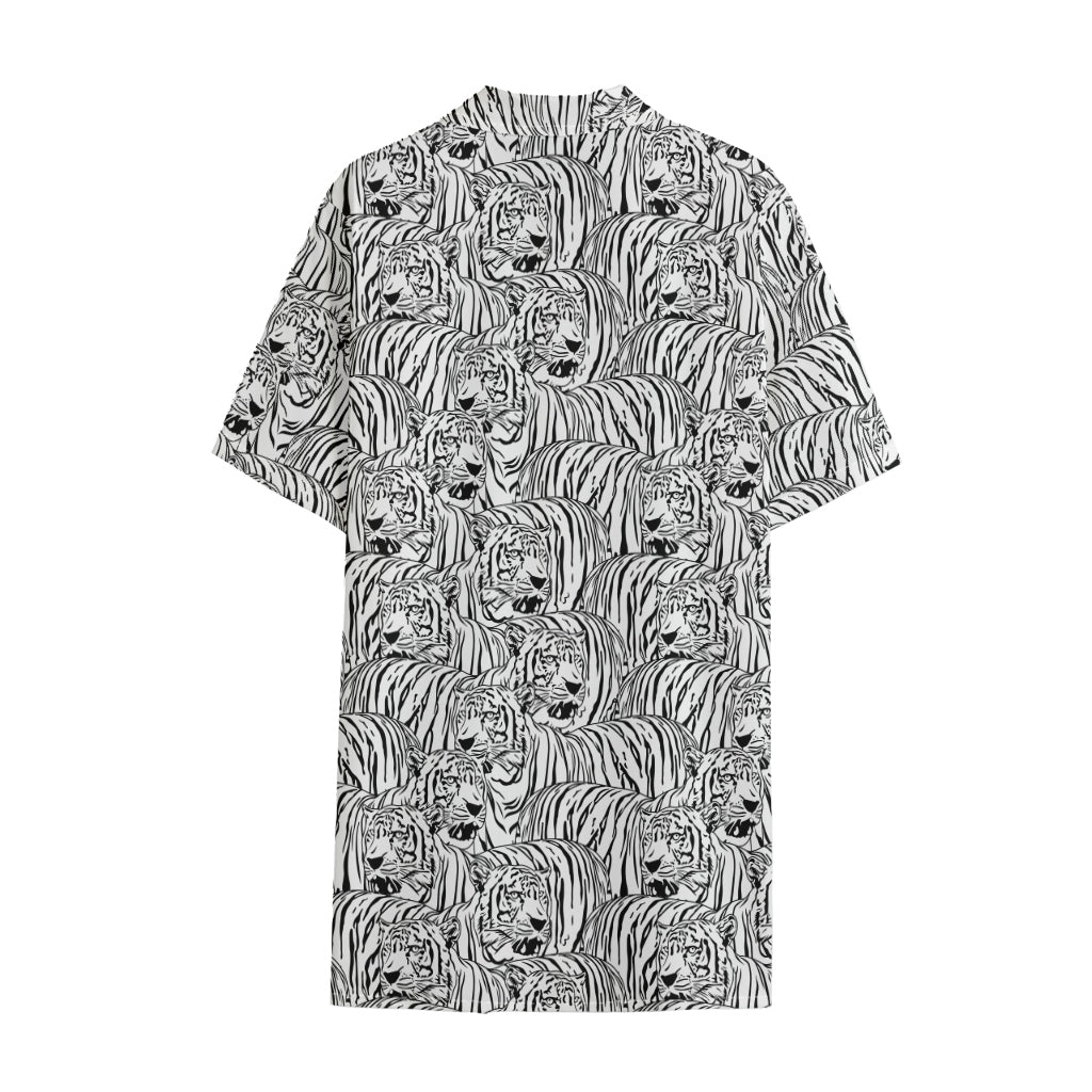 Black And White Tiger Pattern Print Cotton Hawaiian Shirt