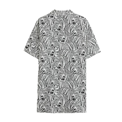 Black And White Tiger Pattern Print Cotton Hawaiian Shirt