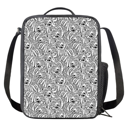 Black And White Tiger Pattern Print Crossbody Lunch Bag