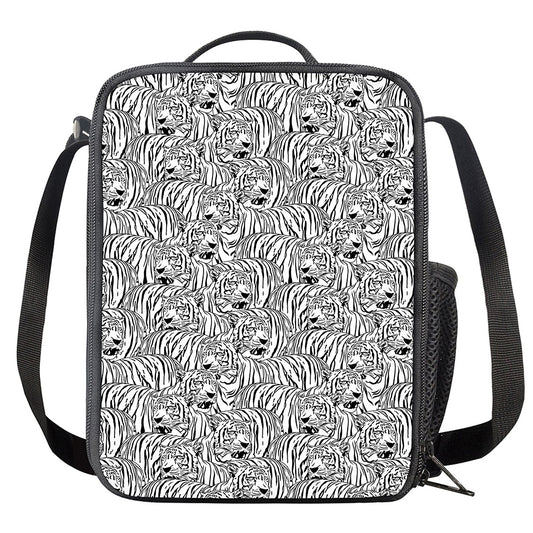 Black And White Tiger Pattern Print Crossbody Lunch Bag