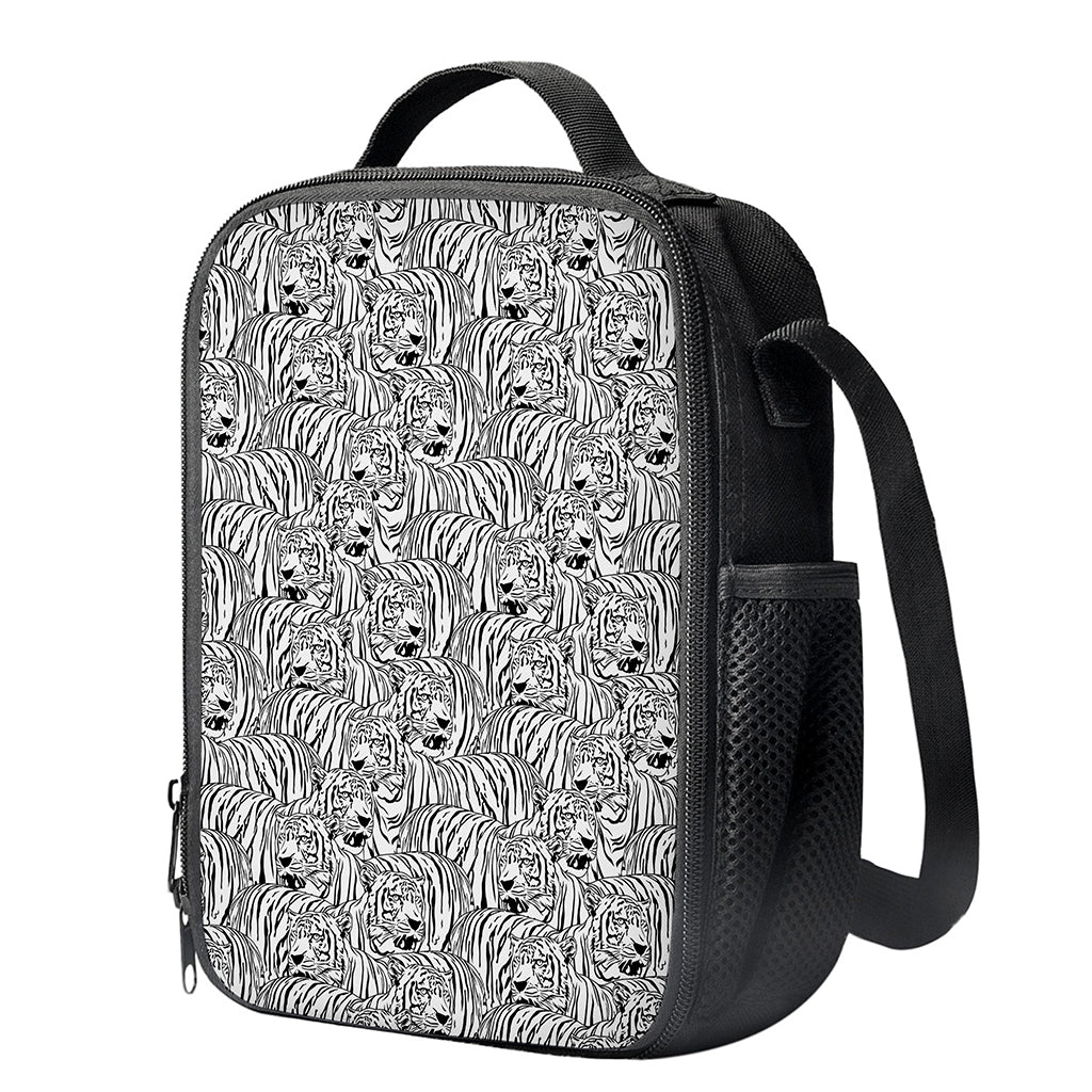Black And White Tiger Pattern Print Crossbody Lunch Bag
