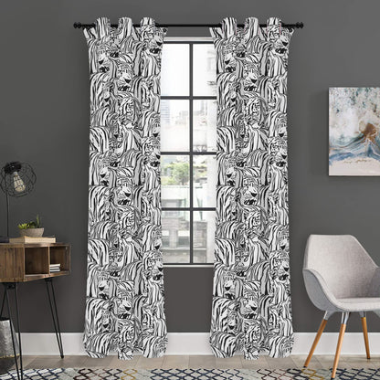 Black And White Tiger Pattern Print Curtain