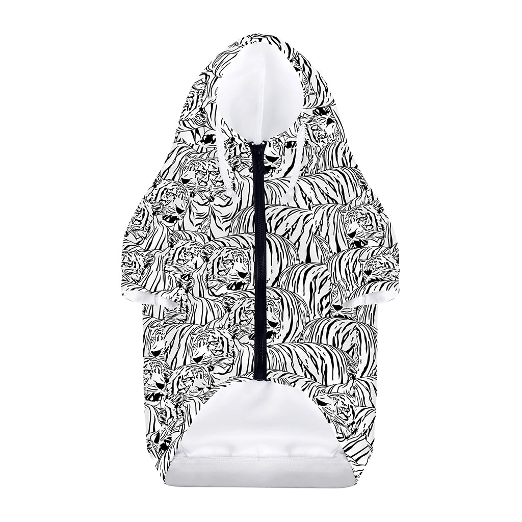Black And White Tiger Pattern Print Dog Zip Up Hoodie