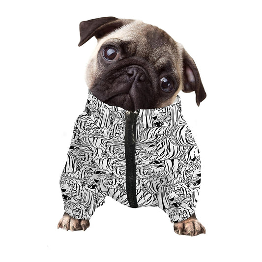 Black And White Tiger Pattern Print Dog Zip Up Jacket