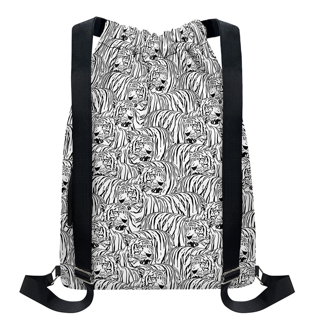 Black And White Tiger Pattern Print Drawstring Backpack