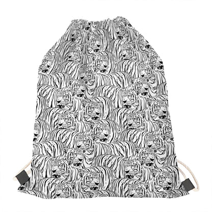 Black And White Tiger Pattern Print Drawstring Bag