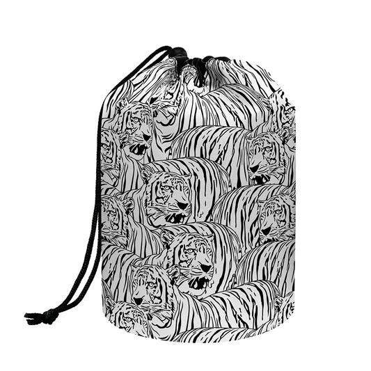 Black And White Tiger Pattern Print Drawstring Makeup Bag