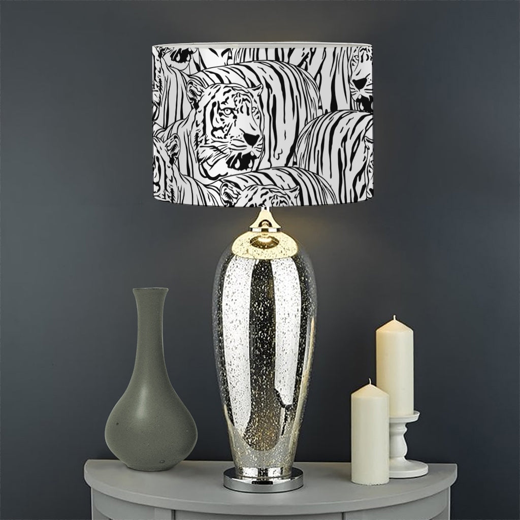 Black And White Tiger Pattern Print Drum Lamp Shade