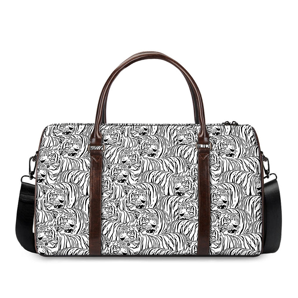 Black And White Tiger Pattern Print Duffle Bag