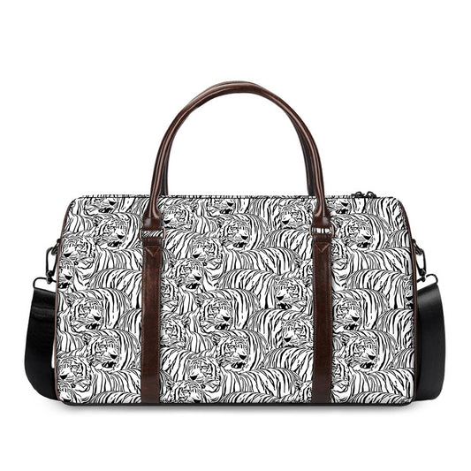 Black And White Tiger Pattern Print Duffle Bag