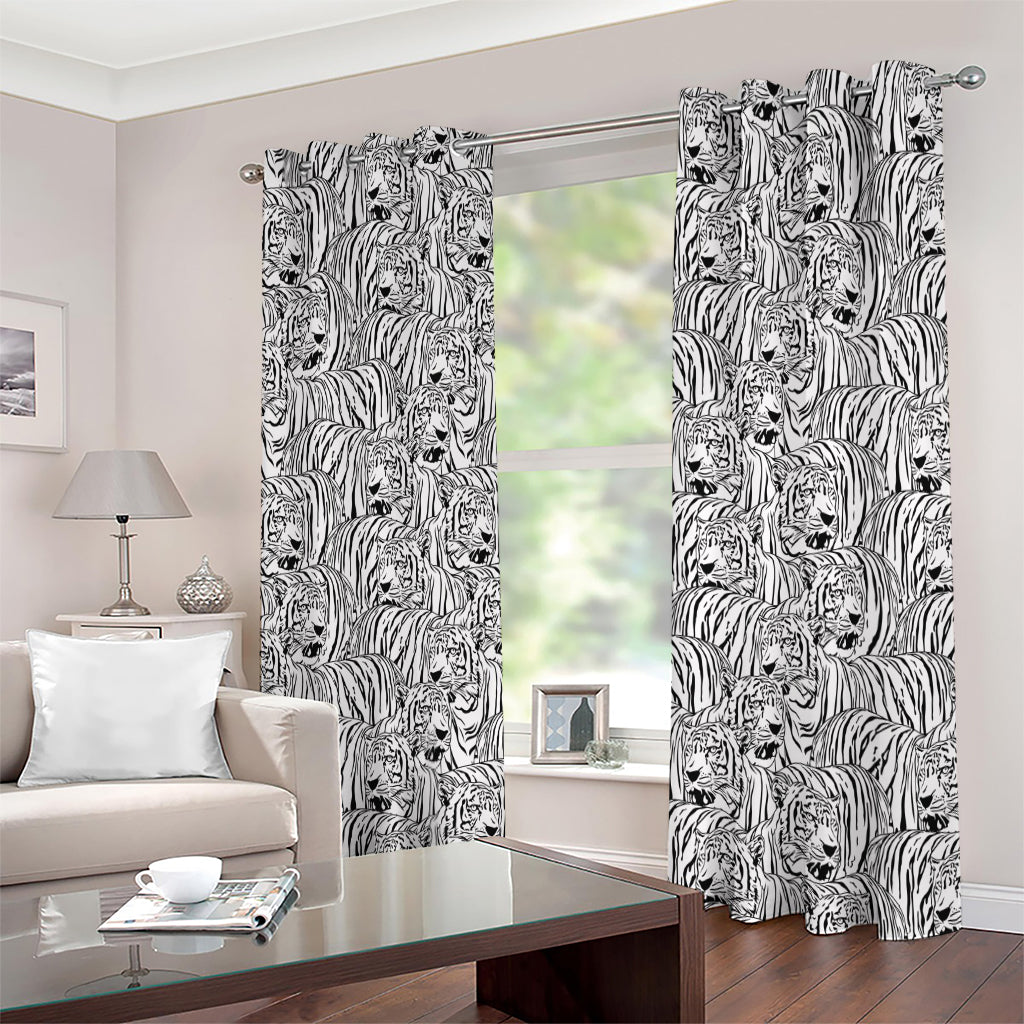 Black And White Tiger Pattern Print Extra Wide Grommet Curtains