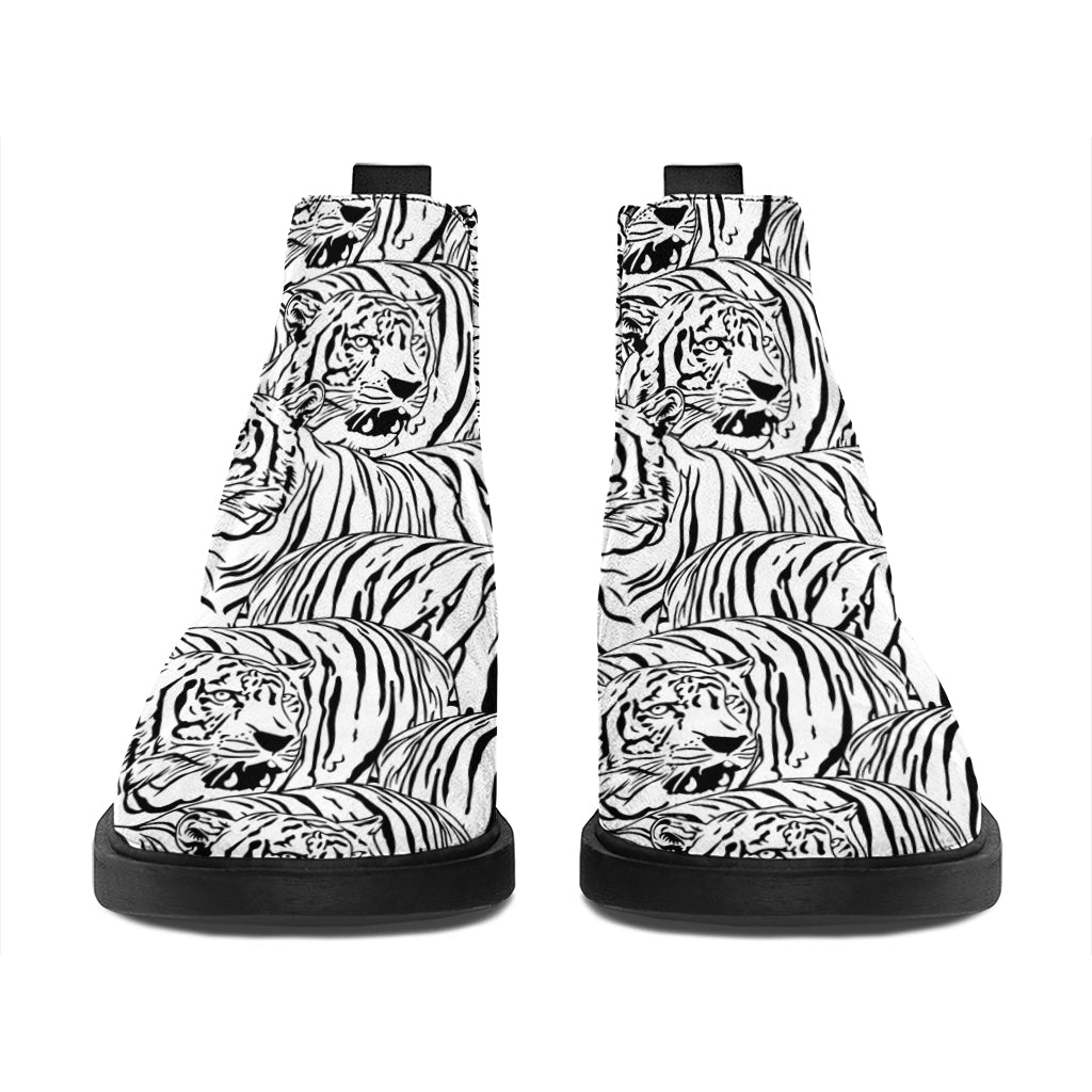 Black And White Tiger Pattern Print Flat Ankle Boots