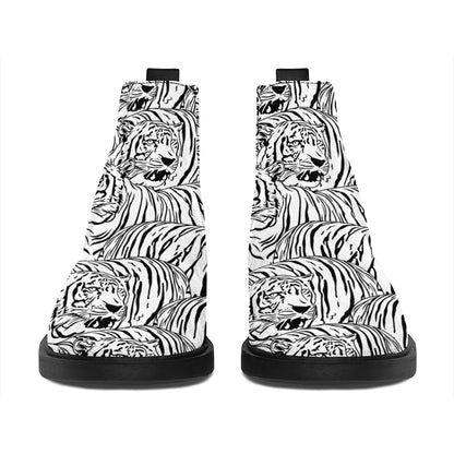 Black And White Tiger Pattern Print Flat Ankle Boots