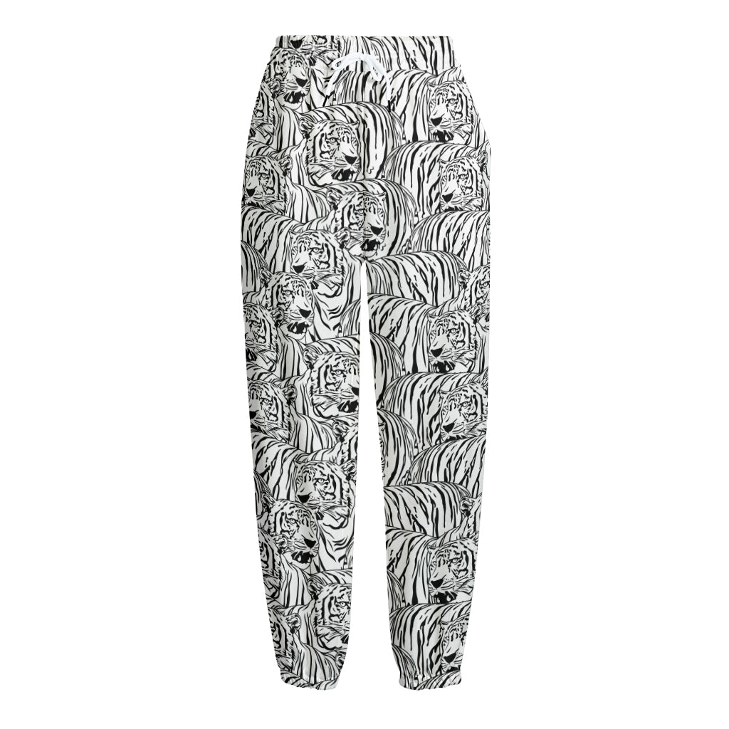 Black And White Tiger Pattern Print Fleece Lined Knit Pants