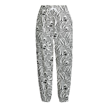 Black And White Tiger Pattern Print Fleece Lined Knit Pants