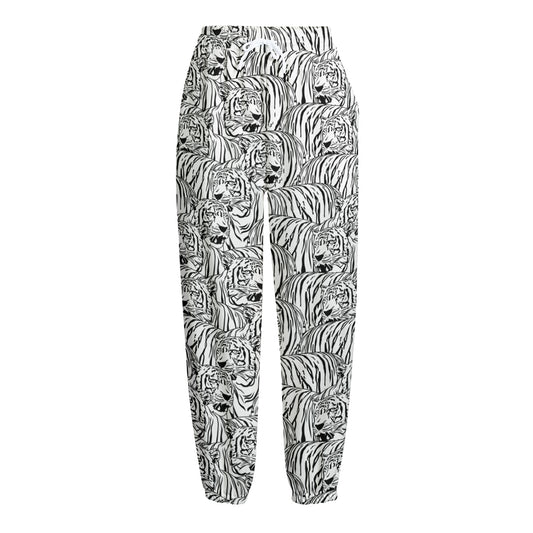 Black And White Tiger Pattern Print Fleece Lined Knit Pants