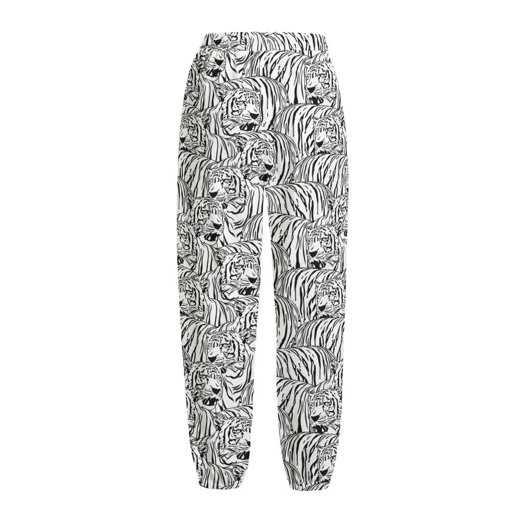 Black And White Tiger Pattern Print Fleece Lined Knit Pants
