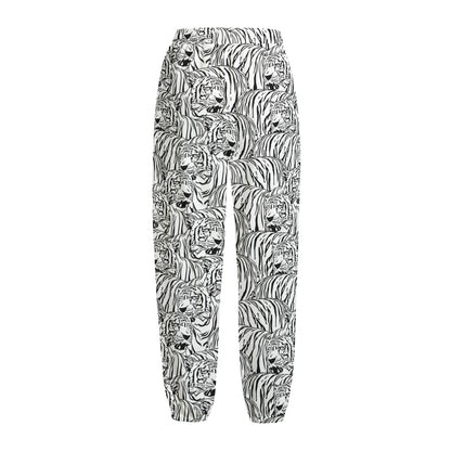 Black And White Tiger Pattern Print Fleece Lined Knit Pants