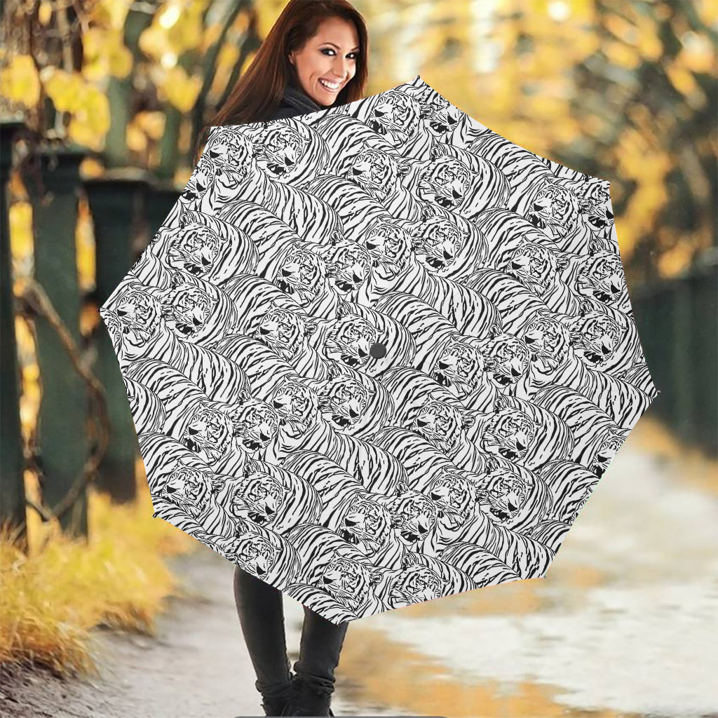 Black And White Tiger Pattern Print Foldable Umbrella
