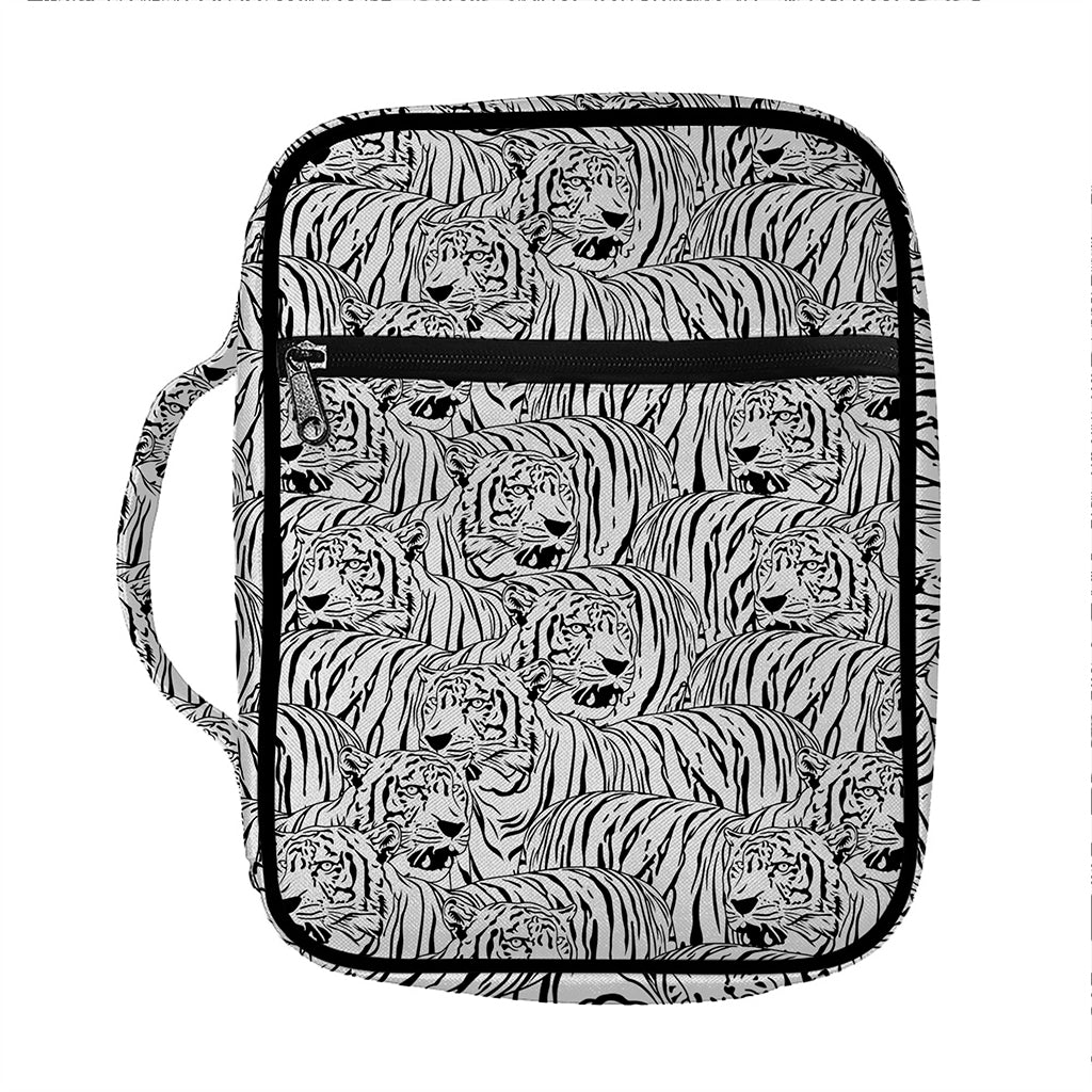 Black And White Tiger Pattern Print Front Pocket Bible Bag