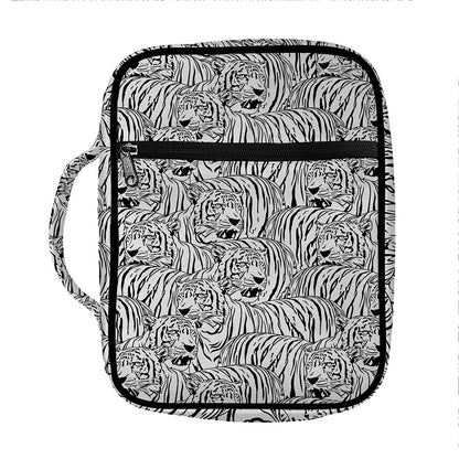 Black And White Tiger Pattern Print Front Pocket Bible Bag