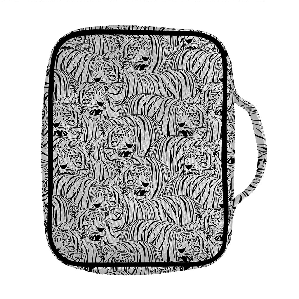 Black And White Tiger Pattern Print Front Pocket Bible Bag