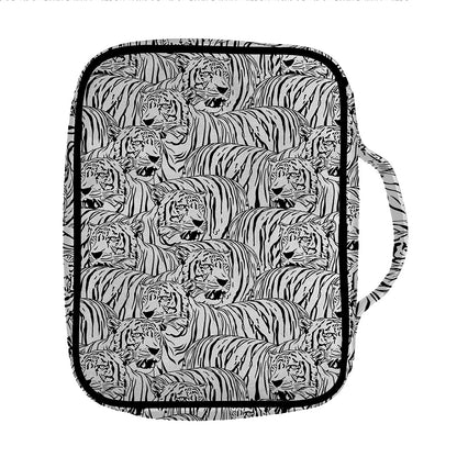 Black And White Tiger Pattern Print Front Pocket Bible Bag
