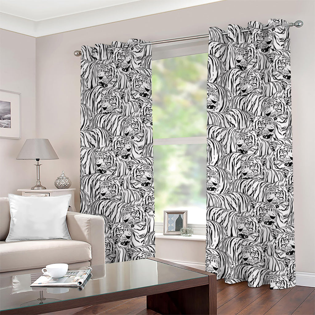 Black And White Tiger Pattern Print Grommet Curtains