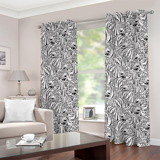 Black And White Tiger Pattern Print Grommet Curtains
