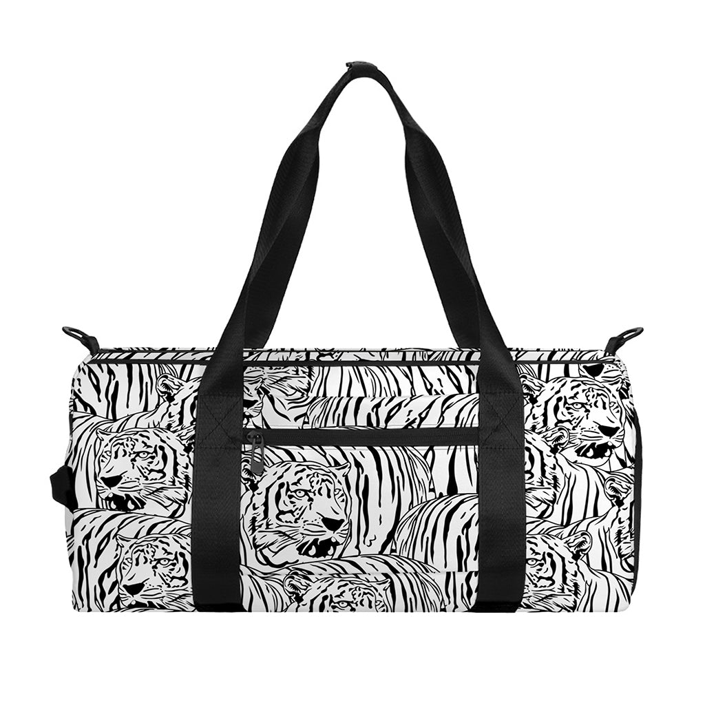 Black And White Tiger Pattern Print Gym Bag