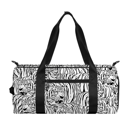 Black And White Tiger Pattern Print Gym Bag