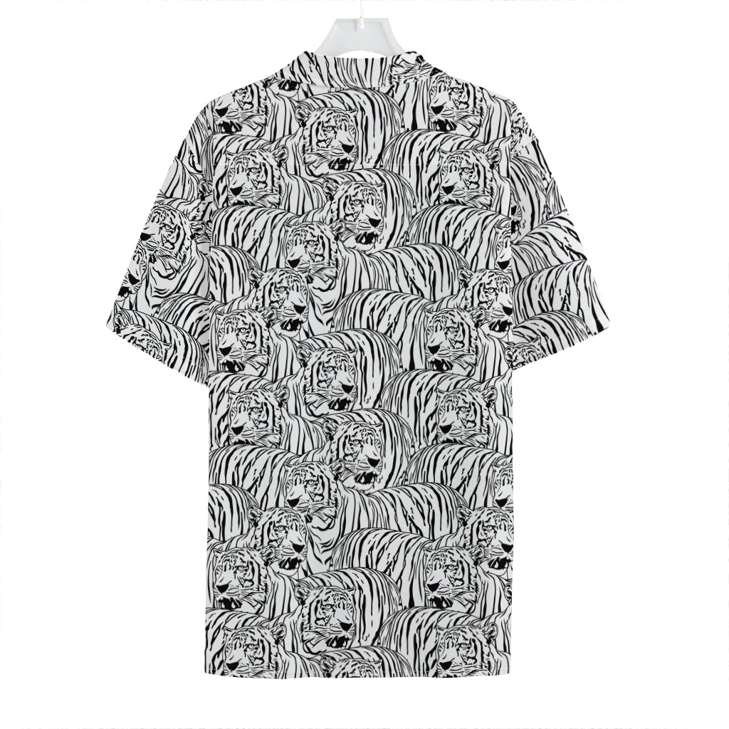 Black And White Tiger Pattern Print Hawaiian Shirt