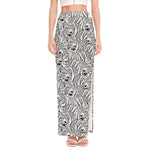 Black And White Tiger Pattern Print High Slit Maxi Skirt