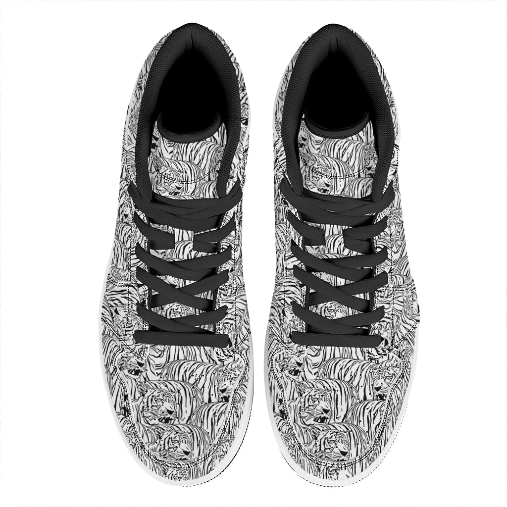 Black And White Tiger Pattern Print High Top Leather Sneakers