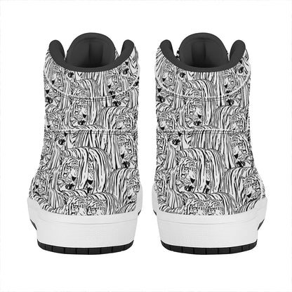 Black And White Tiger Pattern Print High Top Leather Sneakers