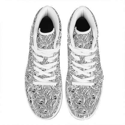 Black And White Tiger Pattern Print High Top Leather Sneakers