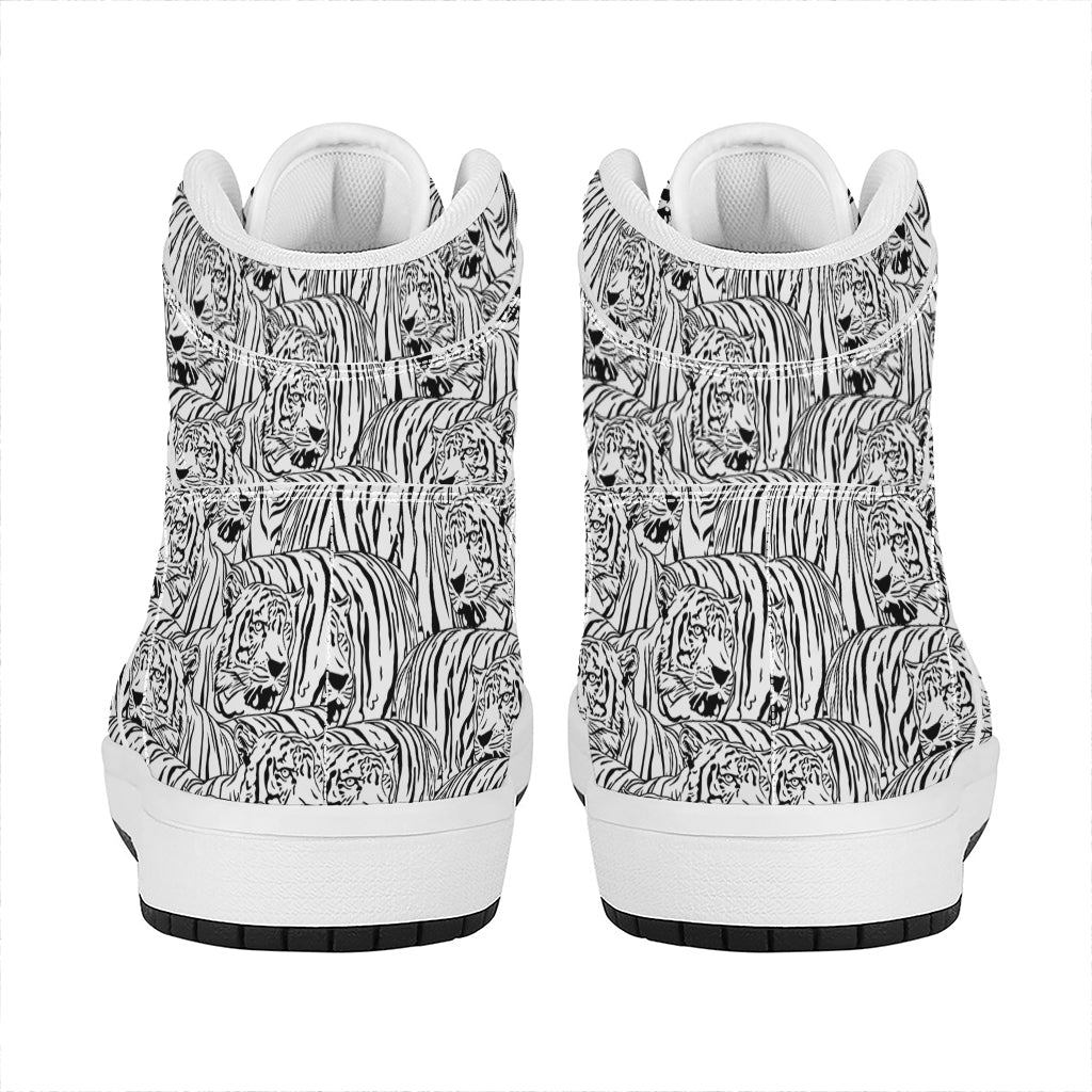 Black And White Tiger Pattern Print High Top Leather Sneakers