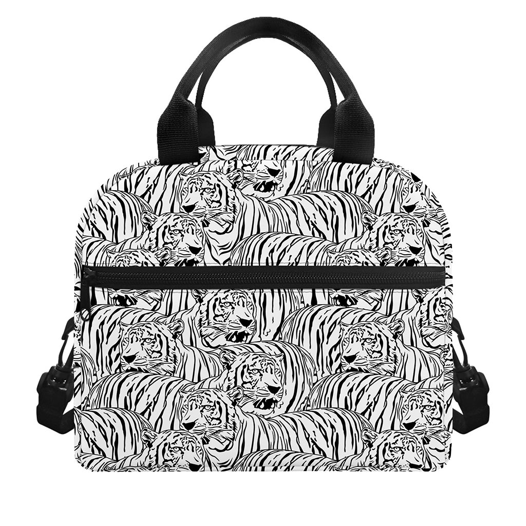 Black And White Tiger Pattern Print Insulated Lunch Bag