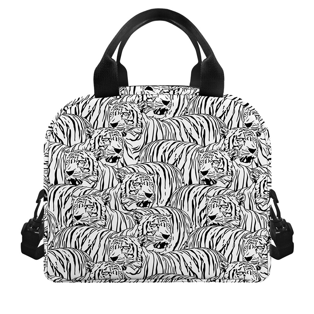 Black And White Tiger Pattern Print Insulated Lunch Bag