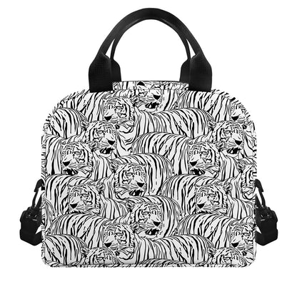 Black And White Tiger Pattern Print Insulated Lunch Bag