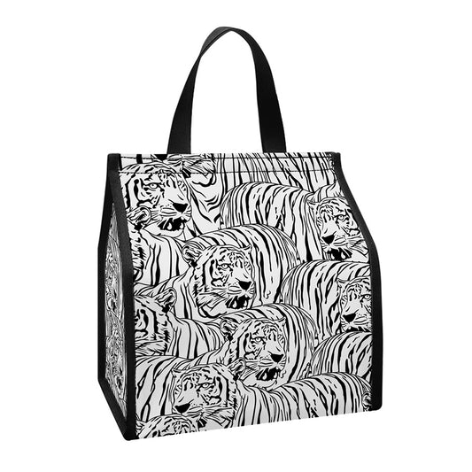 Black And White Tiger Pattern Print Insulated Lunch Tote