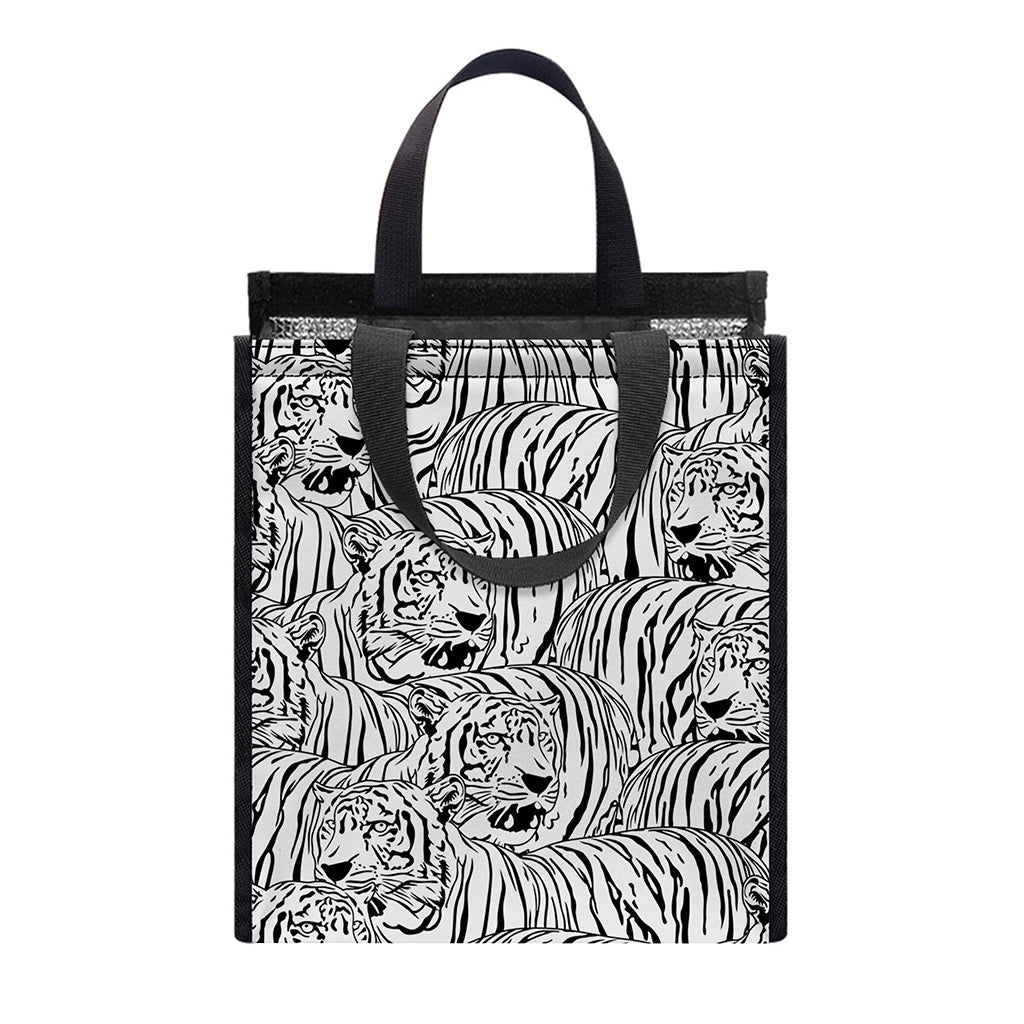 Black And White Tiger Pattern Print Insulated Lunch Tote