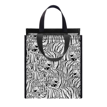 Black And White Tiger Pattern Print Insulated Lunch Tote