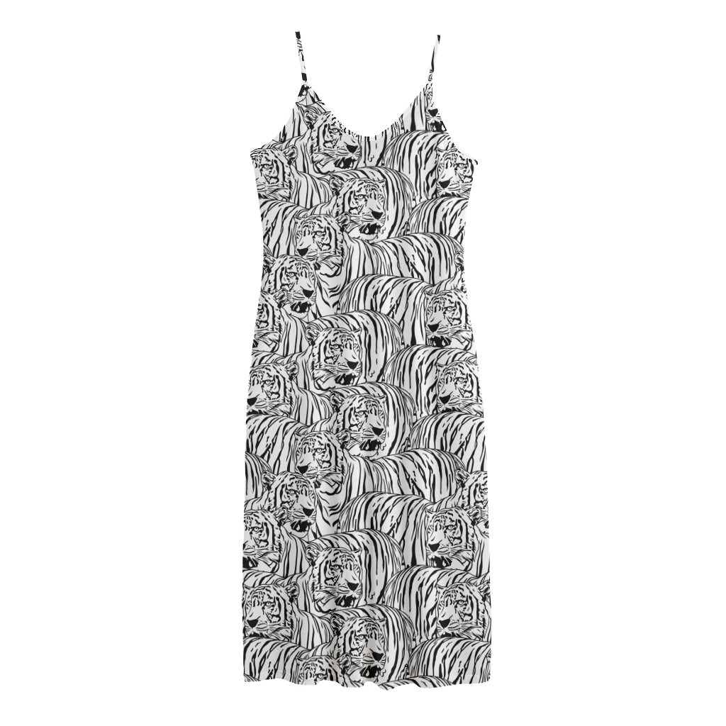 Black And White Tiger Pattern Print Jersey Midi Cami Dress